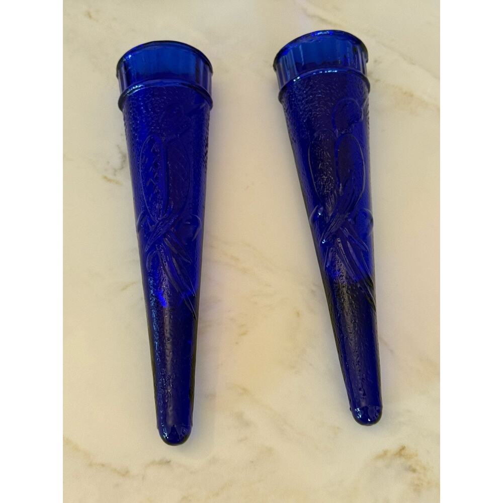 Set Of Auto Car Flower Vases Birds Cobalt Blue & Light Pink Wall Pockets 8"